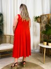 Emma, robe longue unie, coloris rouge, grande taille