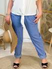 Florence, pantalon Paper bag, coloris bleu jean, grande taille