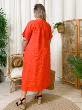 Tiphaine, robe en lin, coloris orange, grande taille dos