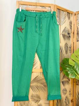 Emeline, pantalon étoile, grande taille, coloris vert zoom