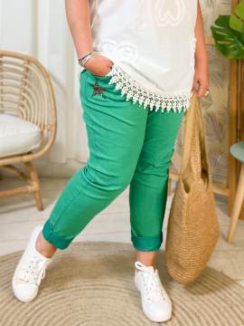 Emeline, pantalon étoile, grande taille, coloris vert