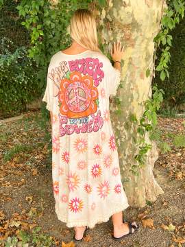 Pasadena, kimono, hippy chic, imprimé peace and love, grande taille