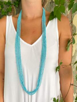 Long sautoir perles multi rang, coloris turquoise