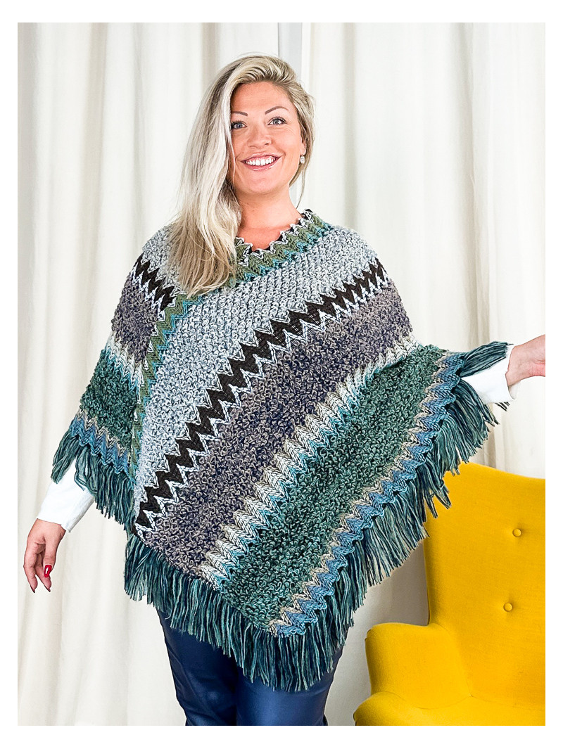 Rosanna, poncho style crochet, coloris gris, grande taille