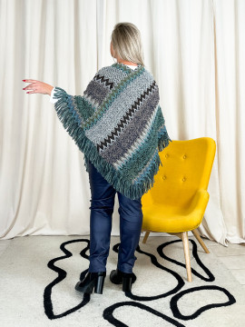 Rosanna, poncho style crochet, coloris gris, grande taille dos