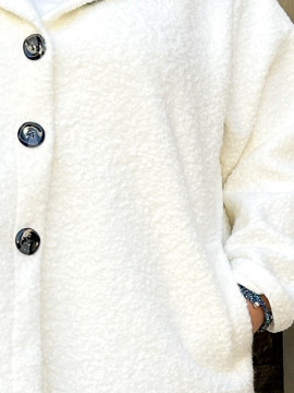 Barbara, Manteau laine bouclette, coloris blanc, grande taille zoom