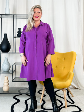 Karine, robe unie, coloris violet, grande taille avant