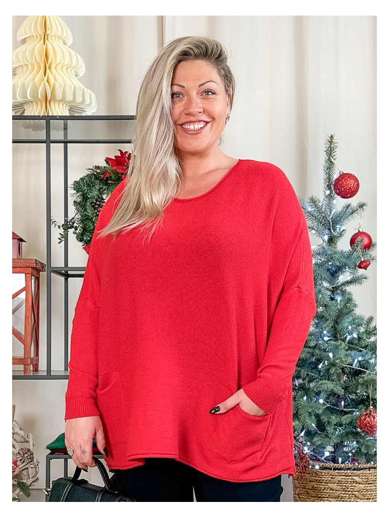 Sidonie, pull tout doux, coloris rouge, grande taille