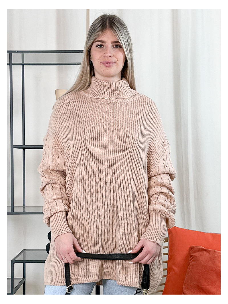 Ariane, pull maille, coloris rose pale, grande taille