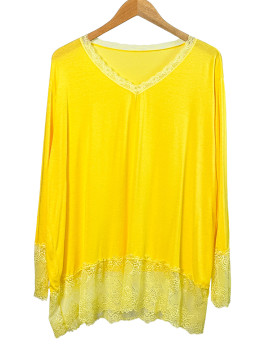 Jessica, t-shirt manches longues dentelle, coloris jaune