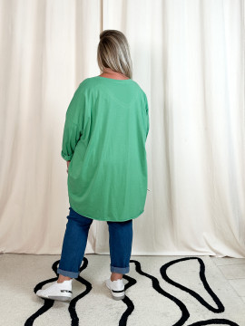 Tessa, t-shirt manches longues fleurs, coloris vert, grande taille dos