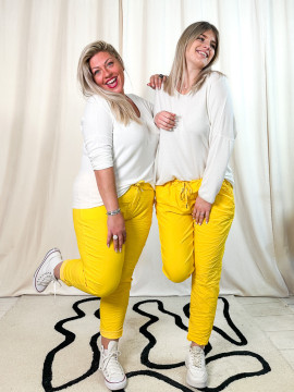 Jill, pantalon décontracté, coloris jaune, grande taille duo