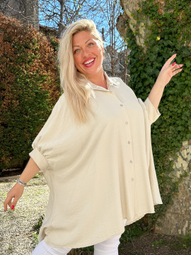 Livia, longue chemise, coloris grège, grande taille