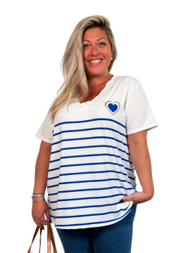 Marianne, t-shirt marinière cœur, coloris marine, grande taille